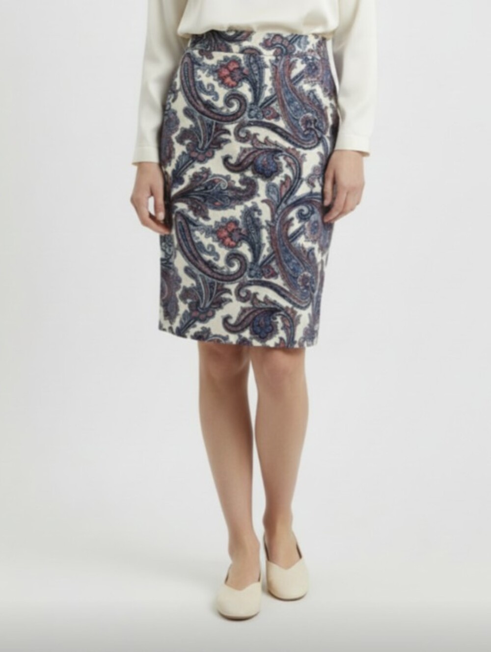 ANN TAYLOR! BLACK, BLUE, ORANGE & CREAM PAISLEY FLORAL PENCIL SKIRT, COTTON+! 6